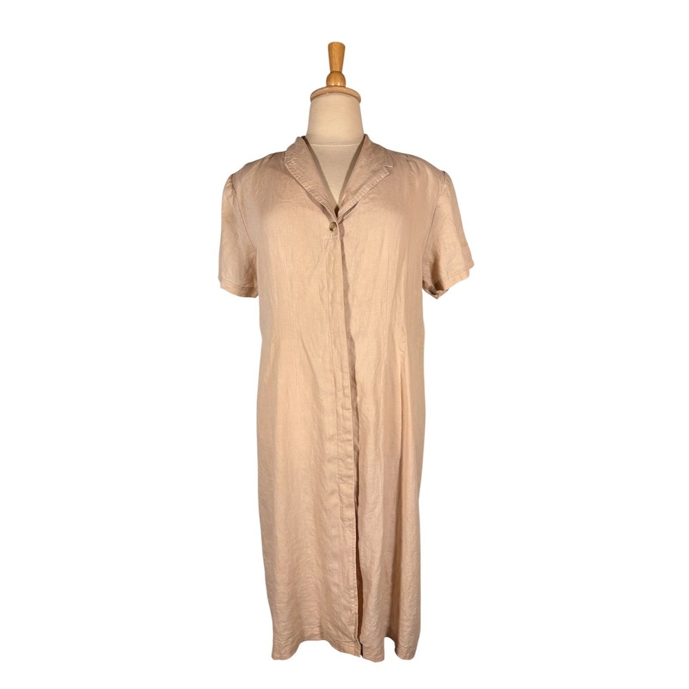 Vintage 90s 100% Linen Dress 18 Coastal Lagenlook Retro Earthy Minimalist Chic